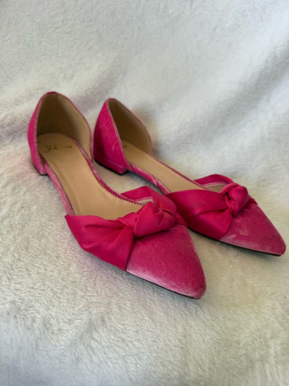 J. Crew Pink Velvet Bow-Detail Pointed D’orsay Flats